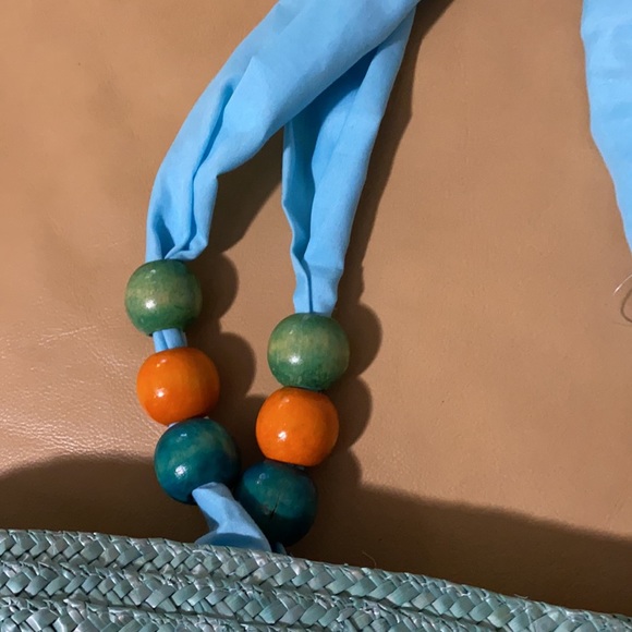 NWOT Beach Straw handbag blues beach bag - Picture 4 of 7